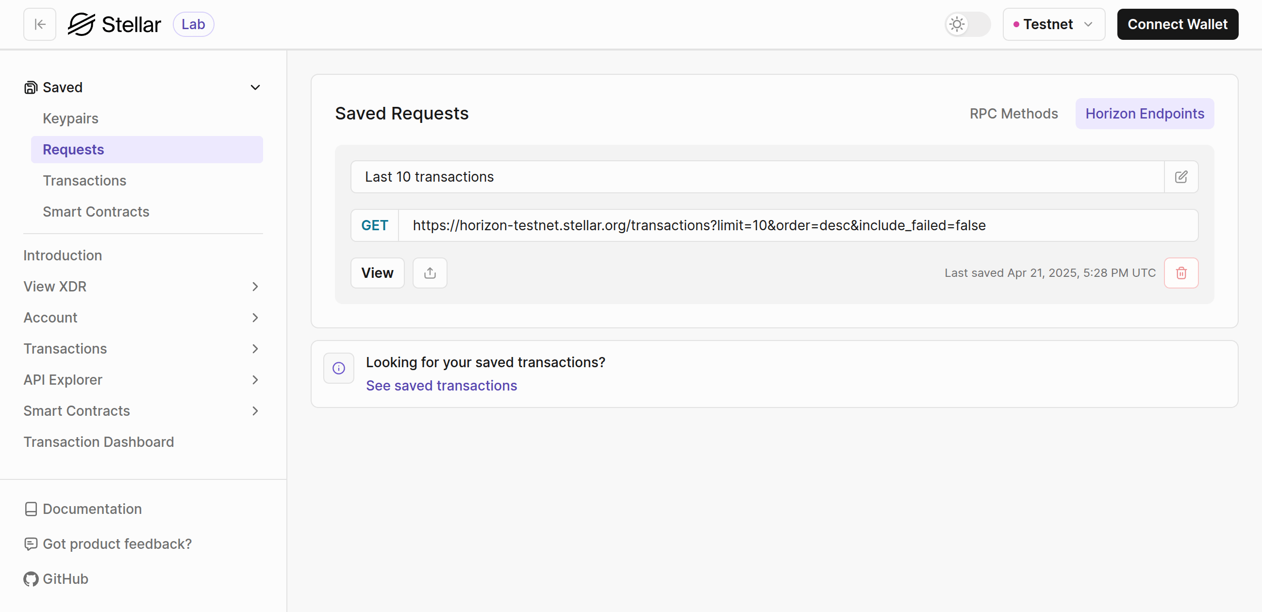 Lab: Horizon - Saved Requests Page